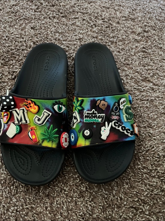 CROCS Shoes - CROCS Black Slide Sandals with Jibbitz Charms